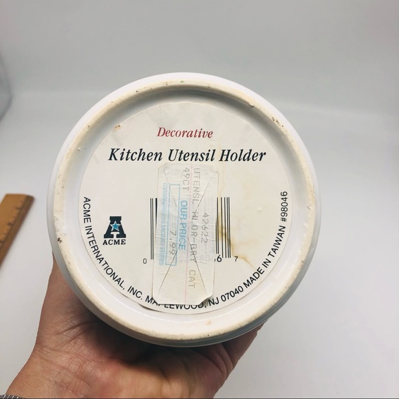 Kitchen Utensil Holder,Gray Tiger Cats Ivy & Lattice,Acme International, 5” tall - Picture 6 of 6